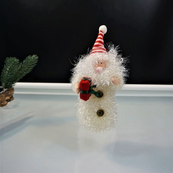 Frosted Snowman Santa Feathered Tinsel Glittery Christmas Ornament - Picture 6 of 7